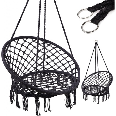 KIK Závesné kreslo so strapcami XL 80cm čierna