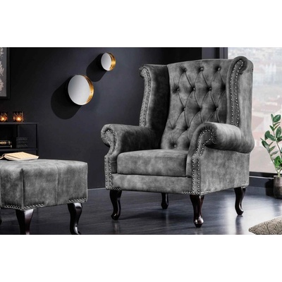 LuxD Chesterfield sivý zamat