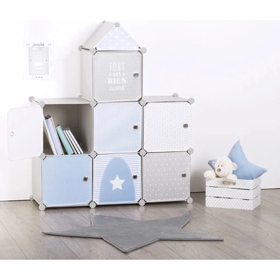Atmosphera for kids Skříň se zásuvkami regál knihovna police na drobnosti 94,5x32x109 cm modrá barva