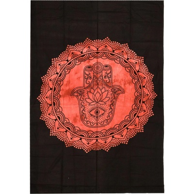 Sanu Babu Přehoz s tiskem Mandaly a ruky Fatimy, černo-červený 130x210cm