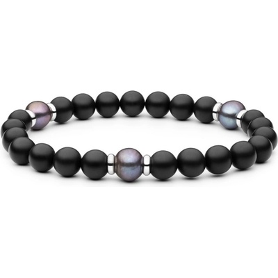 Gaura Pearls pánský perlový náramek Nino sladkovodní perla onyx 234-123B/22 Černá