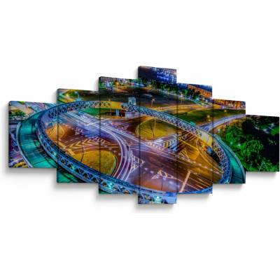 Obraz - panoráma nočného mesta, sedemdielne 210x100 cm
