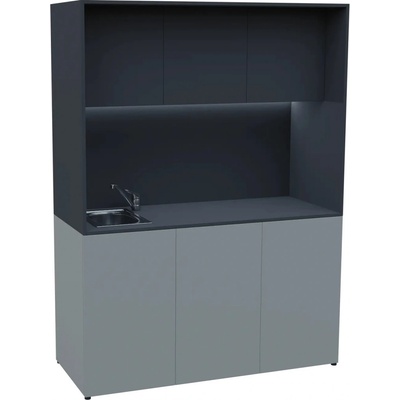 KUCH - CUBE PLUS 3 kuchyňka, vybavení - dřez + baterie, 2000x1480x600 mm, LED osvětlení, dvířka, šedá antracit