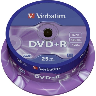 Verbatim DVD+R 4,7GB 16x, Advanced AZO+, cakebox, 25ks (43500)