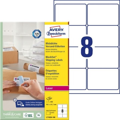 Avery Etikety laser na zásielky 99,1x67,7mm/A4,biele (bal=100hár)