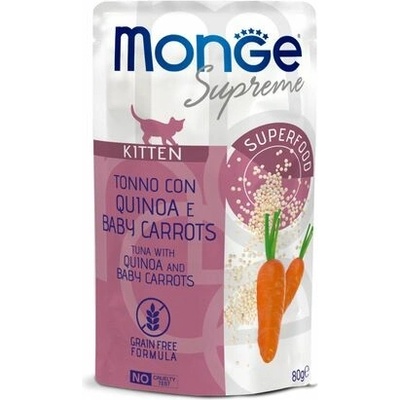 MONGE Supreme Kitten kapsička tuniakové kúsky s quinoou a baby mrkvou pre mačiatka 80 g