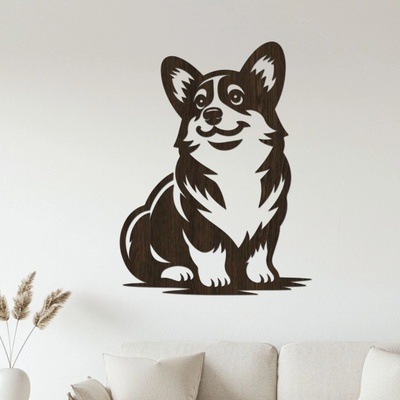 dřevo života Dřevěný obraz sedící Corgi Zvolte rozměr šxv (cm): 45x60, Zvolte barvu dekoru: Wenge