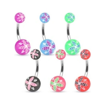 Šperky eshop piercing do pupíku z oceli barevné kuličky z akrylu květinový motiv SP35.02 fialová