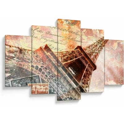 Obraz - Eiffelova veža vo vintage štýle, päťdielne 150x105 cm