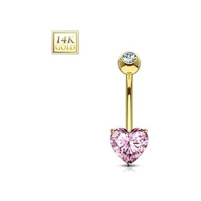 Šperky4U zlatý piercing do pupíku srdíčko růžový zirkon ZL01087P-YG