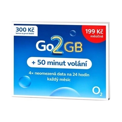 O2 SIM karta 2GB (2GB + 50 minut volání v CZ)