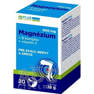 Plus Lekáreň Magnézium 400 mg+B komplex+vitamín C vrecúška príchuť grep 20 ks