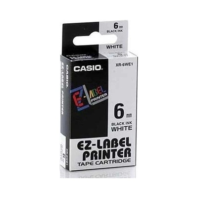 Casio XR-6WE1, 6mm x 8m, černý tisk/bílý podklad, originální páska
