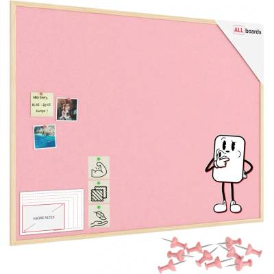 ALLboads Textilní (plstěná) tabule 120 × 90 cm růžová, v lakovaném dřevěném rámu, TFPINK129P