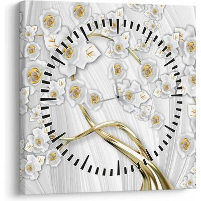 Obraz - Strom so zlatým dekorom (s hodinami), jednodielne 30x30 cm s hodinami