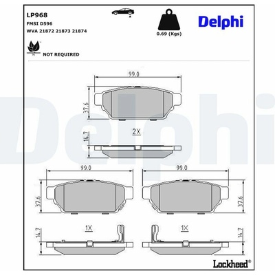 DELPHI Sada brzdových platničiek kotúčovej brzdy LP968