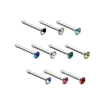 Šperky eshop rovný piercing do nosu z oceli barevný zirkon v hlavičce PC04.05 světlá modrá LB
