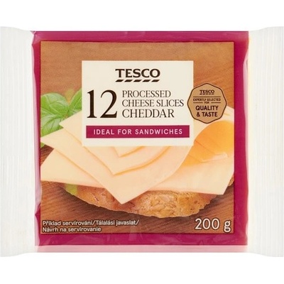 Tesco Tavený sýr s cheddarem plátkový 12 x 16,67g