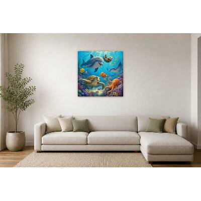 Obraz na plátně – Veselí podmořští kamarádi mezi korály 90 × 90 cm – Hledejceny.cz