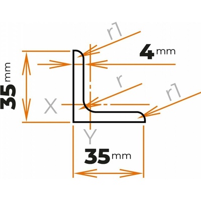 Tyč profilového prierezu L 35 x 35 / 4 mm