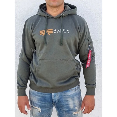 Alpha Industries Label Hoody pánska mikina dark olive