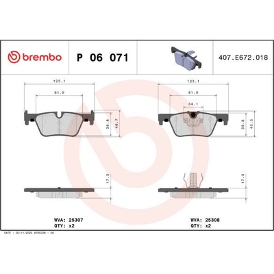 BREMBO Sada brzdových platničiek kotúčovej brzdy P06071