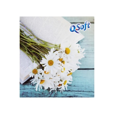 Q Soft papierové vreckovky 3-vrstvové kocka daisy 60 ks