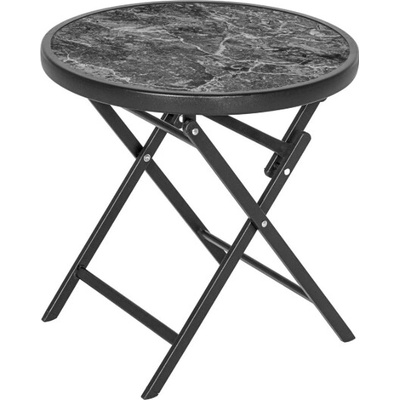 Garthen D106247 záhradný sklopný odkladací stolík so sklenenou doskou 45 cm sivý mramor