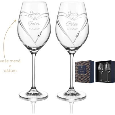 Diamante poháre na biele víno Hearts s kamienkami Swarovski 2 x 360 ml