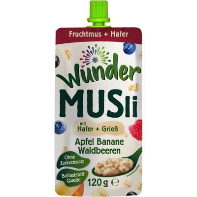 Ovocné müsli v kapsičce Wunder jablko banán a lesní plody 120 g