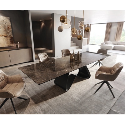 DELIFE Edge 200-300 x 100 keramika Laminam Emperador Extra Lucidato tmavě hnědý W-podnož černá rozkládací