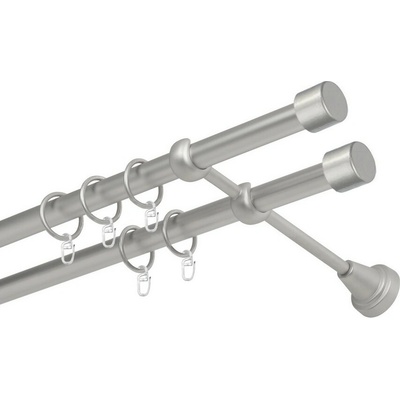 OK-GarnýžeCZ Garnýž kovová dvouřadá 19mm Pullo double satina 130 cm do stěny / kroužky s háčkem