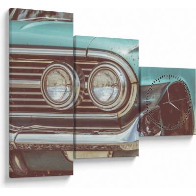 Obraz - Auto, vintage (s hodinami), trojdielne 90x70 cm s hodinami