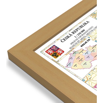 Excart Maps ČR - administrativní mapa 240 x 135 cm (vydání 2025) Varianta: mapa v dřevěném rámu, Provedení: Pegi jádro ořechu