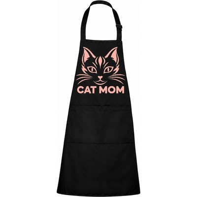 Dobrý Triko Zástěra s potiskem Cat mom Černá