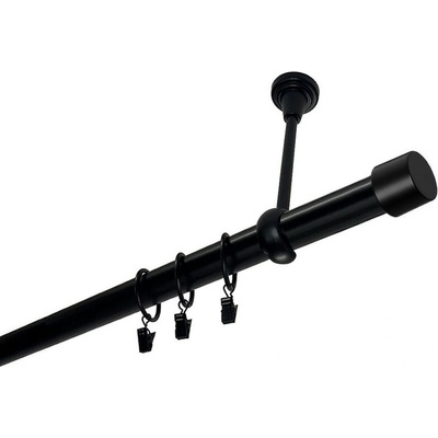 OK-GarnýžeCZ Garnýž kovová jednořadá 25mm Pullo černá 480 cm do stěny / kroužky s žabkou