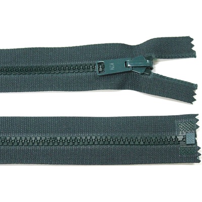 KOH-I-NOOR Kostěný zip no.5 rozepínací 45cm tmavě zelený bundový s překlápěcím jezdcem