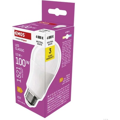 Emos LED žárovka Classic A60 E27 13 W 100 W 1521 lm neutrální bílá