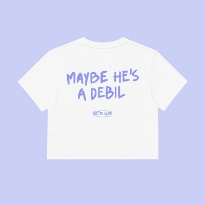 Dotyk Slov dámsky crop top Maybe He's a Debil biela
