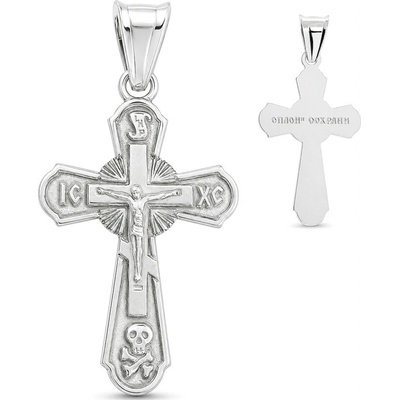 Argento Strieborný prívesok pravoslávny krížik s Kristom lebka 86131