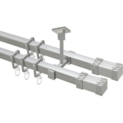 OK-GarnýžeCZ Garnýž kovová hranatá dvouřadá 20x20mm Roma double satina 460 cm do stropu / kroužky s háčkem