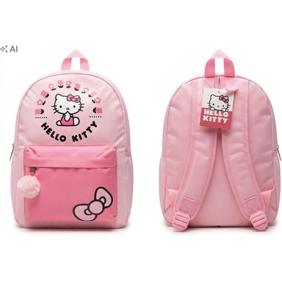 Školský batoh pre dievča Hello Kitty ružový s brmbolcom 33 cm