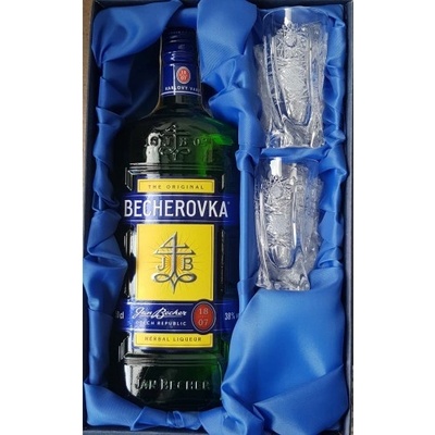Bohemia Crystal Becherovka set Becher 0 5l broušené sklenice na likér 2 ks 50 ml