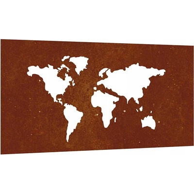 Nástěnná dekorace z kortenové oceli - Mapa světa 105x55x0,7cm, rezavá