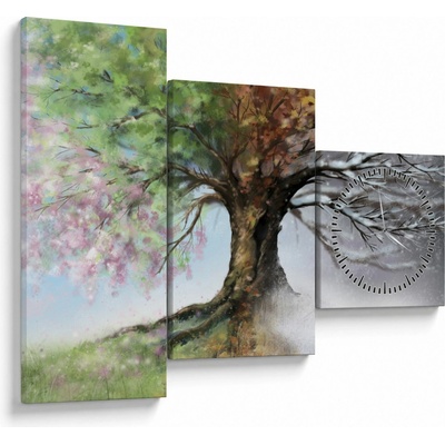 Obraz - Strom štyroch ročných období (s hodinami), trojdielne 90x70 cm s hodinami