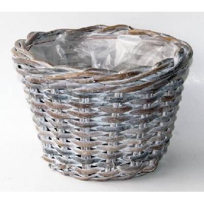 Van der Leeden Kulatý ratanový květináč s bílou patinou Ø29*20 cm