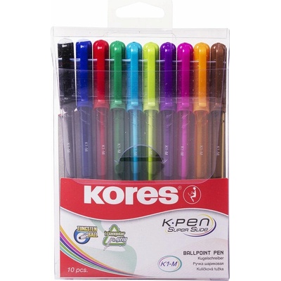 Kores Kuličkové pero K1 Pen Super Slide 1 mm - sada 10 barev