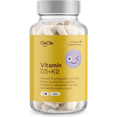 OlaOla Vitamíny D3 200 IU a K2 podporující imunitu 100 kapslí