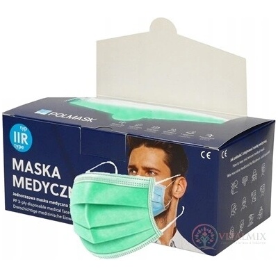 Polmask Rouška jednorázová s gumičkami zelená 50 ks