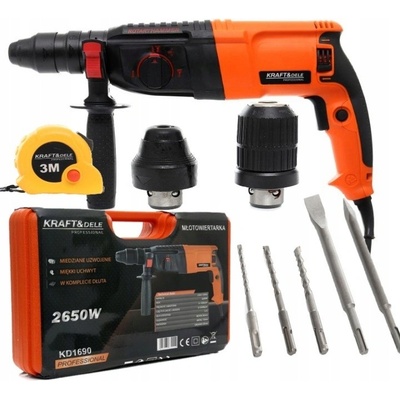 Příklepová vrtačka 2650W SDS+, vrtací kladivo, 2 hlavice, Kraft&Dele KD1690
